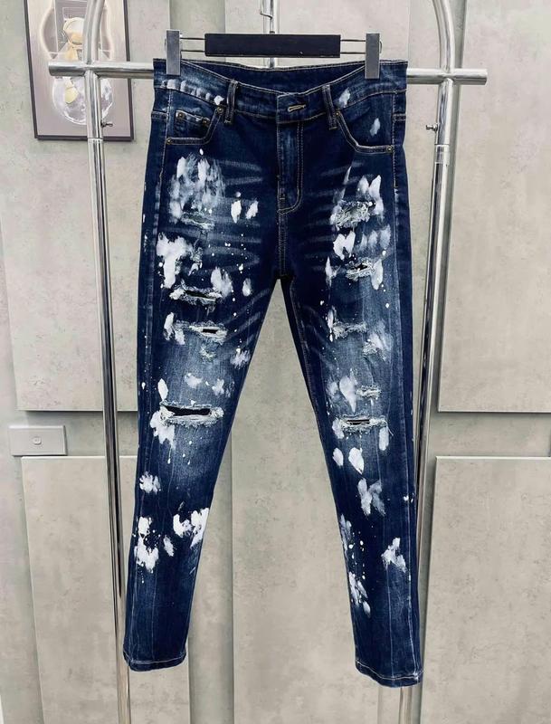 quần Jeans nam xanh vảy sơn trắng nhiều bốn cúc có