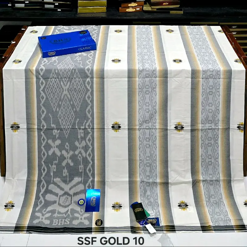 Sarung BHS Clasik SONGKET SSA/SSF/SKT RTM GOLD C45 Bahan MERSES Santri Pria Dewasa Muslim Hitam Motif SONGKET - Kain, Kombinasi 1