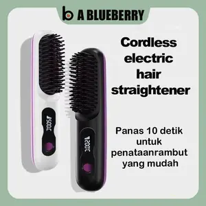 A Blueberry Sisir Catok Pelurus Rambut Elektrik Wireless Catokan Sisir Pelurus Rambut Electric Hair Comb Comb Sisir Pelurus Rambut Tanpa Kabel Cordless 4 Tingkat Tampilan