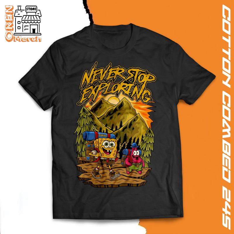 Product Introduction of kaos pendaki gunung pria dan wanita sponge bob never stop exploring baju outdoor pria 19