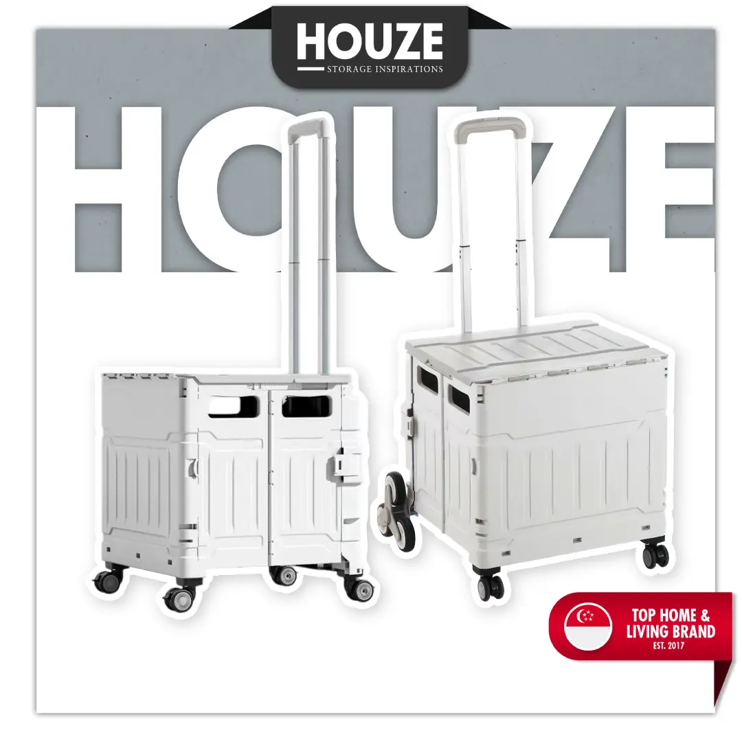 HOUZE - MOVAL 75L Foldable Stair Climber Shopping Trolley (White) - Grocery | Cart | Large Capacity