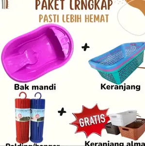 Paket Hemat Bak Mandi Bayi Polin + Keranjang Pakaian + Hanger Bulat + Gratis Keranjang Almamini Random GRATIS BUBLE WRAP