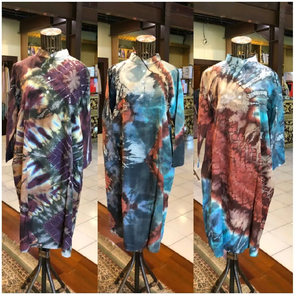 Liana square rayon midi dress jumputan kancing depan motif tulisan dian pelangi official pekalongan