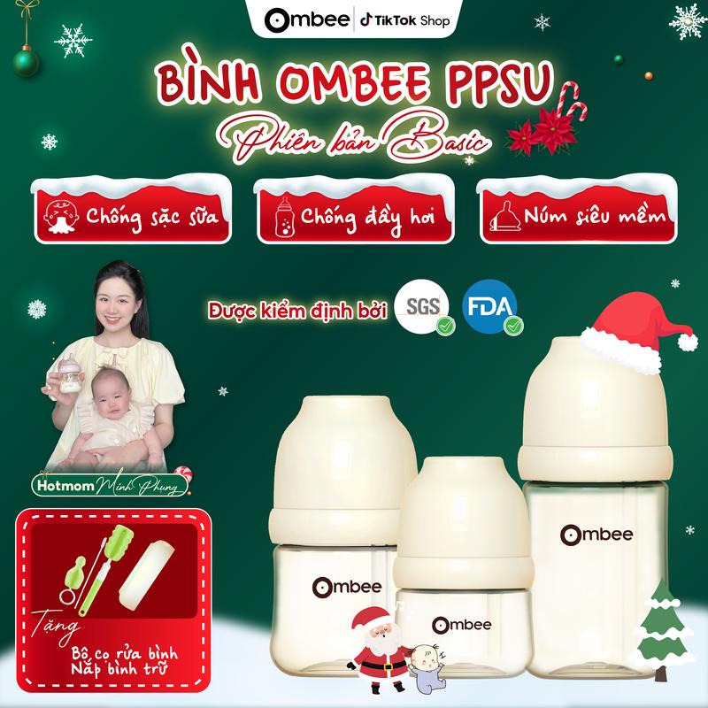   Bản Basic - màu be  Bình sữa Ombee PPSU chống sặc & đầy hơi núm siêu mềm 90ml 170ml 270ml 