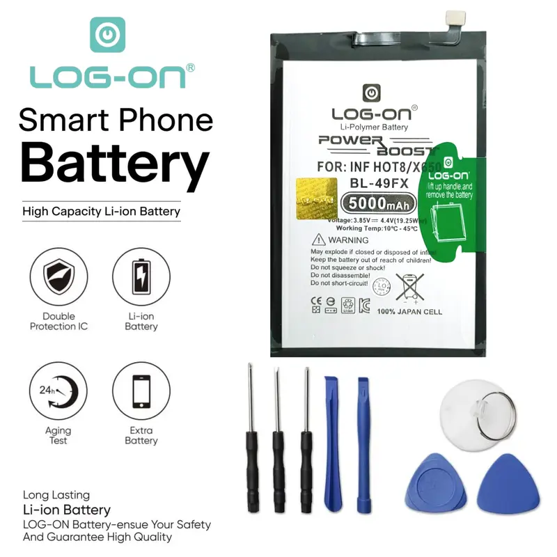 Baterai Log On BL-49FX Untuk Infinix Hot 8 ( x650 ) / Hot 9 ( X655 ) / Hot 20i ( X665 ) / Note 7 Lite ( X656 ) / Smart 6 / Smart 6 Plus  BL49FX Power Boost - Kapasitas 5000mAh Original Battery Batre - 1 Tahun Garansi 0