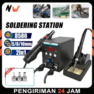 Stasiun Solder 8586 2-in-1 + Hot Air Alat 700W / Alat Repair Solder Digital / Station Pemanas SMD - dengan Display Digital, ESD Safe, untuk Repair HP & Elektronik Lainnya