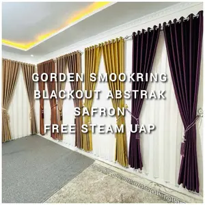 FLASH SALE !!! Gorden Hordeng Abstrak Safron Glossy Blackout Embos  untuk Jendela Pintu Minimalis Elegan dengan Steam Uap dan Tali Pengikat Gratis