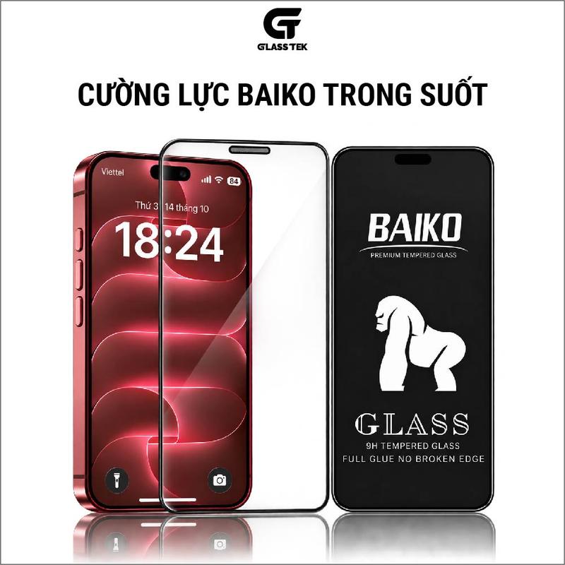Kính Cường Lực iPhone Baiko Tróng Suốt, Phủ Nano Trơn Mượt Dành Cho iPhone 18 Promax 18 Duo 17 Pro Max 16 Pro Max 15 14 13 12 11 Promax Pro Plus X Xs Xr