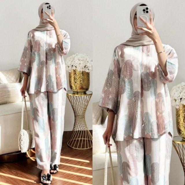 Setelan Wanita Oneset Wanita Setelan Rayon Celana Kulot Atasan Rempel Bahan Rayon Motif Adem Dan Nyaman  Baju Dewasa Remaja Panjang Santai Muslim Bawahan Lembut hitam Busui Rayon Premium Exclusive Kekinian Lebaran Atasan Wanita Celana Kulot