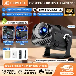 Paket Lengkap Proyektor HD : Proyektor Nirkabel HY300PRO + Proyektor Mini HY320MINI + Layar Proyeksi Anti-Silau + Tripod Serat Karbon, Mendukung 4K Ultra HD, Sistem Android, Pengalaman Layar Raksasa, Cocok untuk Penggunaan Rumah & Outdoor Jam Screen