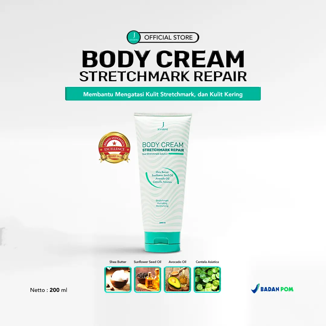 Jevarine Body Cream Stretchmark Repair - Pemudar Stretchmark, Solusi Hilangkan Garis Stretchmark