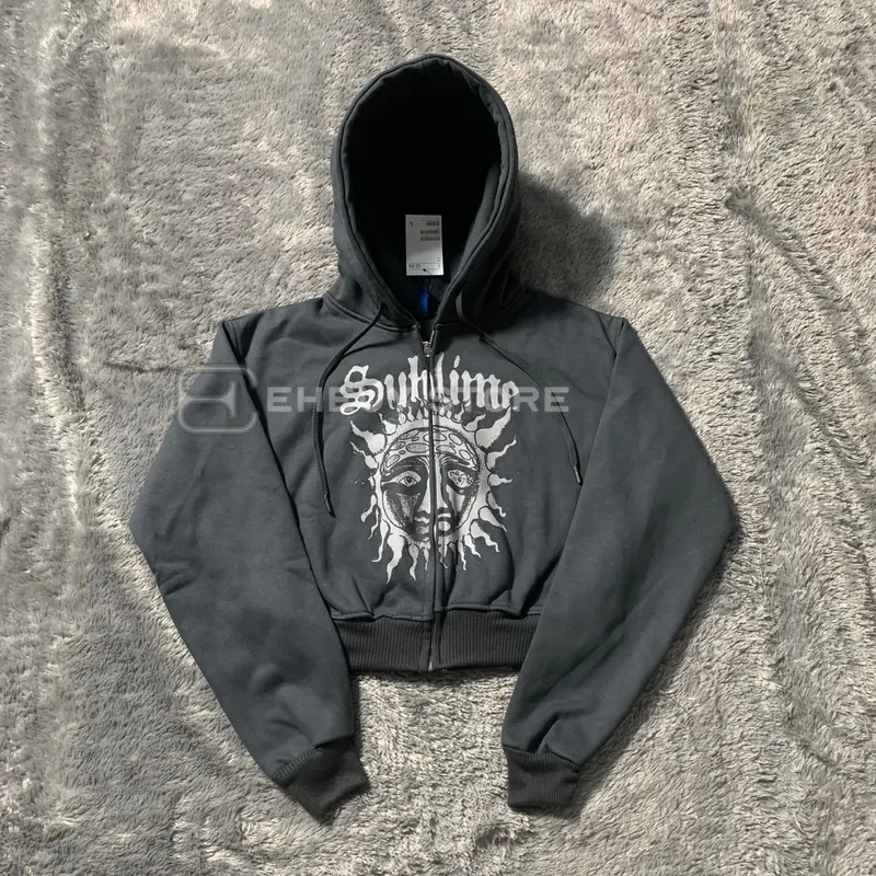 Zipper Crop Wanita Band Sublime - Hoodie Zipper Crop Bahan Fleece Lembut Halus Tebal 280-320GSM Sweater Crop Zip Basic Tangan Panjang - Hoodie Wanita Jaket Resleting 7