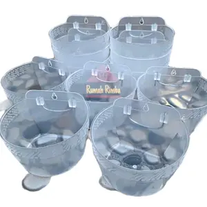 Cepuk Bening Bak Kawat Wadah Pakan Minum Burung Ayam Unggas Plastik Kawat Kecil Lebar 10cm Tinggi 6 5cm Warna Random