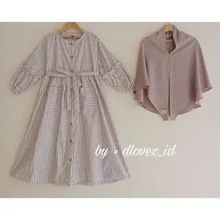 Gamis Anak 1-14 Tahun Set Gamis Anak Larissa Gamis Motif Salur Cantik Dress Katun Muslim Nyaman Panjang Kancing Rayon Baju Instan Setelan Simple 4