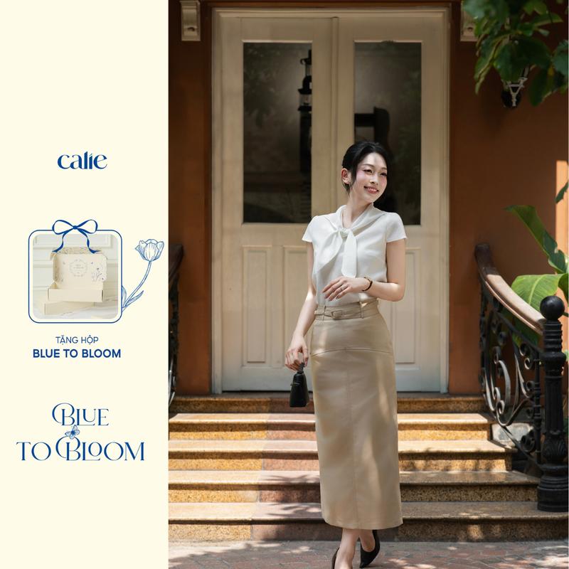   Blue to Bloom  Chân váy bút chì dáng dài chất kaki can tùng trước form basic cực tôn dáng thời trang nữ Calie Cb038 