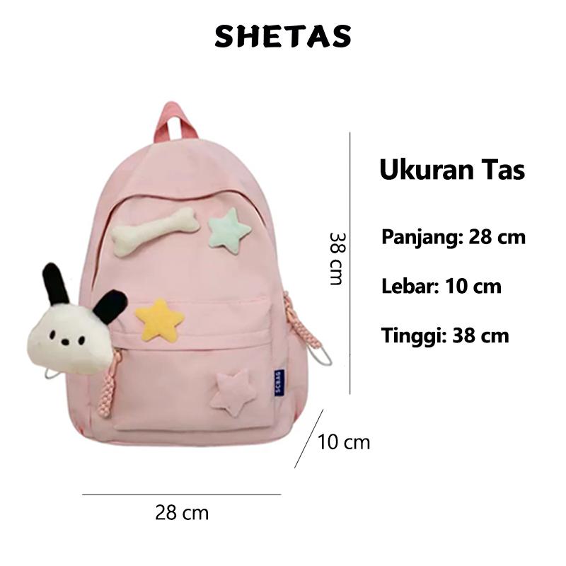 SHEBAG&SHETAS Tas Ransel Wanita Kanvas Multifungsi & Imut /Cocok untuk Sekolah dan Laptop, dengan Bonus Gantungan Anjing dan Desain Pentagram, khusus untuk siswa SMP 8