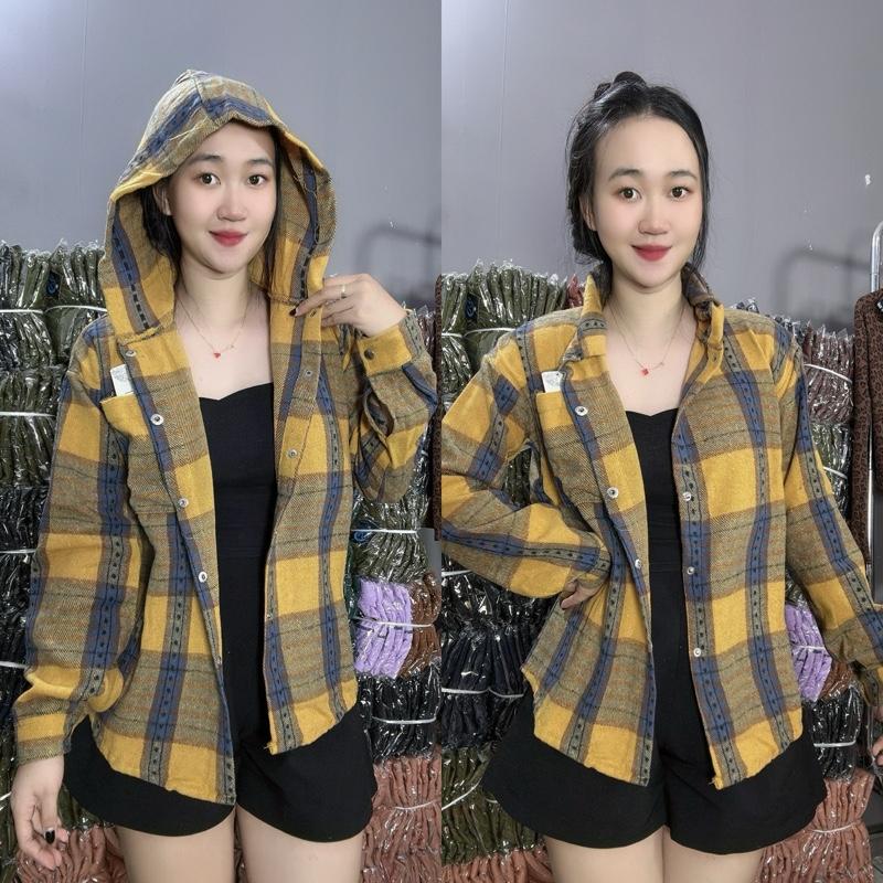 Áo Khoác Sơ Mi CARO DÀY Phom Rộng Nam Nữ, Dáng Dài, Có Nón Vải Bố Nhung Mềm Mịn