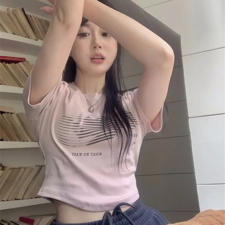 Short Design Hot Girl Base Female 2024 Summer New Inner Wear Short Sleeve  Fit ming T-shirt Top Fashion Ins