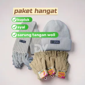 PAKET HANGAT DIENG | topi dieng original syal dieng sarung tangan wooll krem