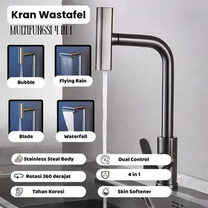 Keran Air Terjun 4 Mode Keran Wastafel Dapur Multifungsi Kran Sink Dapur 360 ° Rotasi Wastafel / Tembok Kran Angsa Fleksibel Kran Air 1/2 Inci