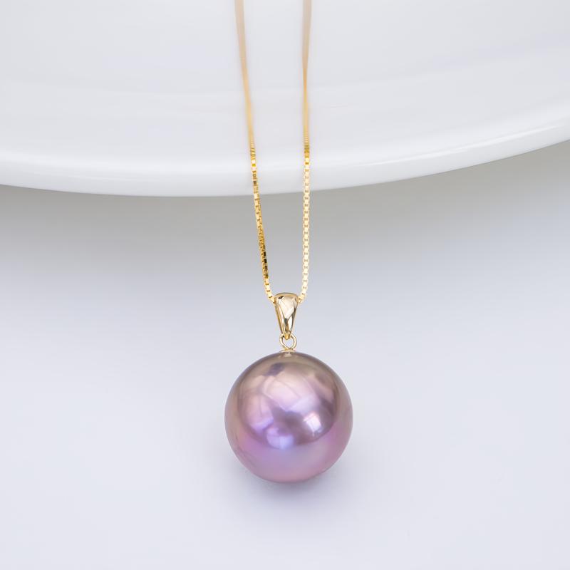 Product Introduction of Shui Yu 18k Freshwater Core Purple Pearl Pendant 14-15mmNear Round Flaw Silver Chain ZH13448 1