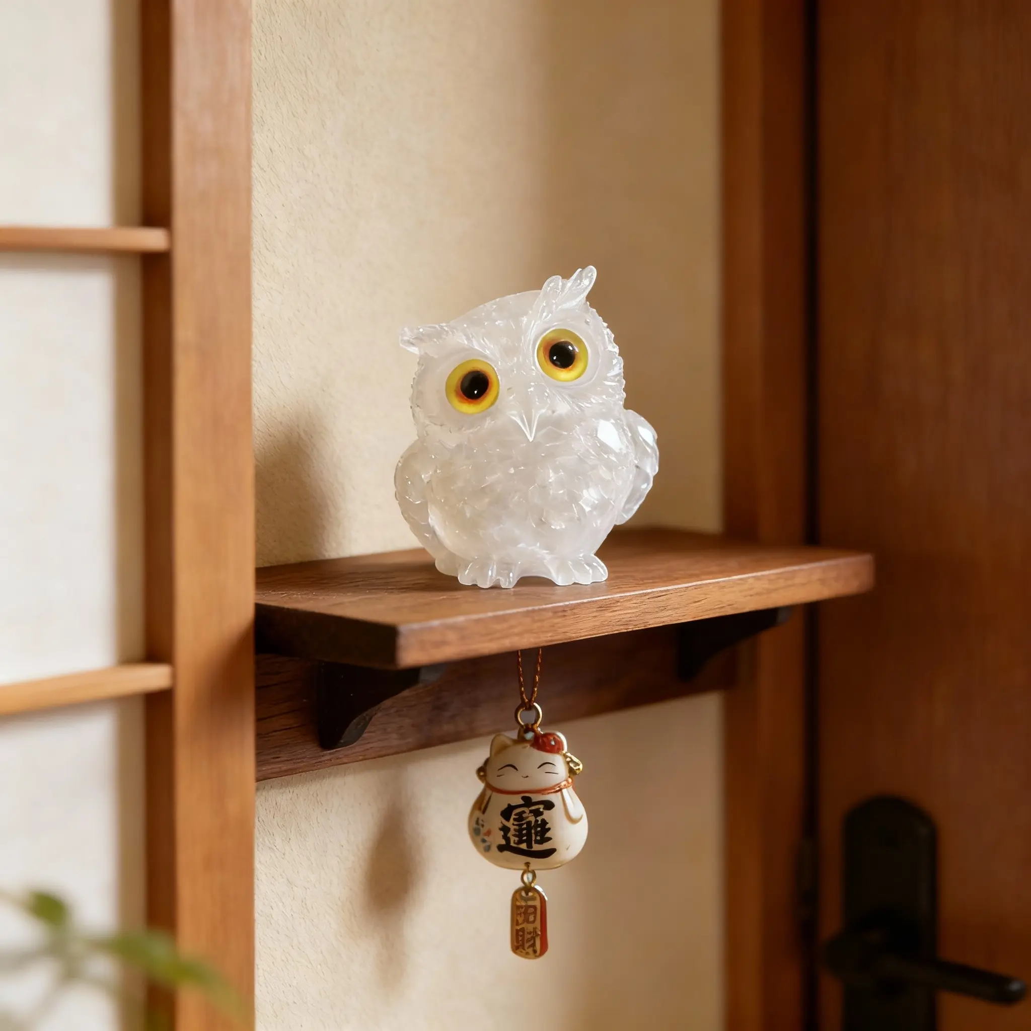 白玉石フクロウ｜超カワイイ｜フクロウ置物｜フクロウ飾り｜幸運と知恵