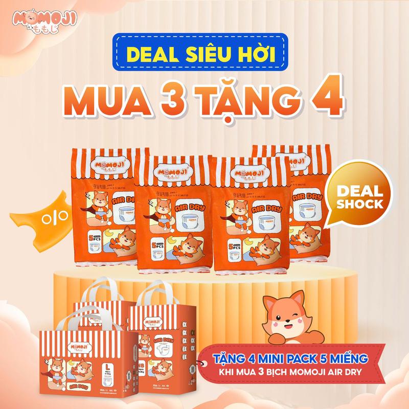   MUA 3 TẶNG 4  COMBO 3 BỊCH BỈM MOMOJI AIR DRY CAO CẤP MỎNG MỀM MỊN THẤM HÚT TỐT CHO BÉ 