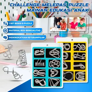 Mainan Edukasi Anak Tantangan Melepas Puzzle Metal – 8 Pcs Tantangan Unlock Puzzle Logam Besi Permainan Edukasi Melepas Puzzle Mainan Trick Tantangan Memisahkan Puzzle
