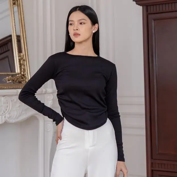 AIJO | (READY)  Amoura Rib Longsleeve - Atasan Lengan Panjang Rib Serut Wanita oneck top Nyaman Polos Lembut Basic Baju 0