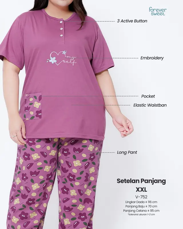 Piyama Baju Tidur Babydoll Wanita Dewasa Jumbo XXL Ld120 Forever Sweet Concept Baju Busui Kancing 4