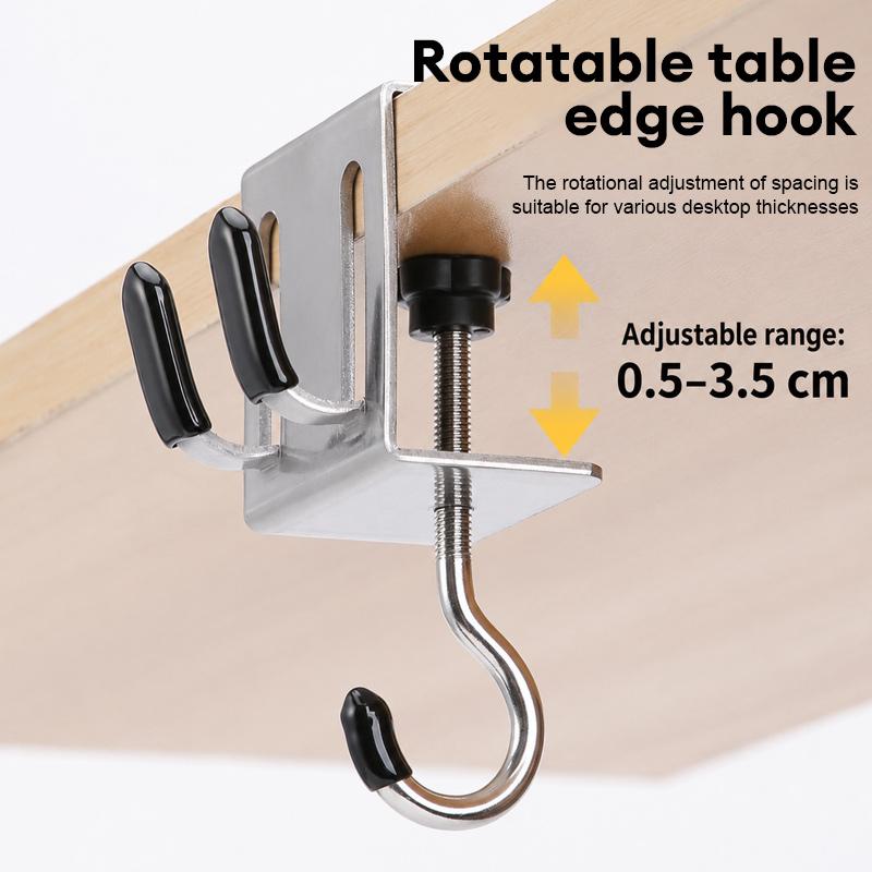 Móc treo đồ 3 móc gắn cạnh bàn, không cần khoan, móc treo ba lô điều chỉnh được, giá treo đồ dùng bàn học sinh.