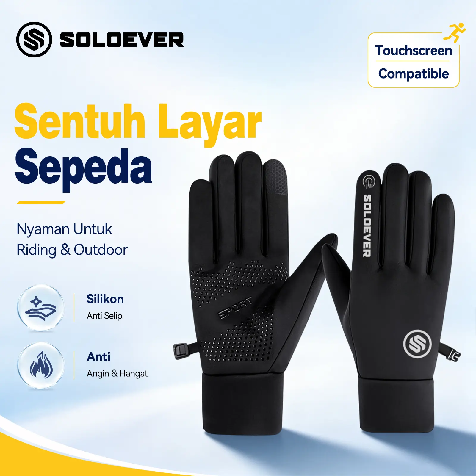 SOLOEVER Sarung Tangan Bulu Tebal Anti-Slip Titik Silikon Anti-Selip Tahan Aus Nyaman & Elastis Cocok untuk Berkendara  Aktivitas Sehari-hari (GL001/GL002)