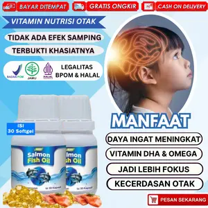 Salmon Fish Oil Vitamin Nutrisi Otak Cepat Cerdas Penambah Daya Ingat Penguat Ingatan Peningkat Kecerdasan Memperbaiki Syaraf Otak Anak dan Dewasa Kapsul BPOM