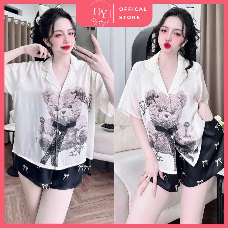 Đồ Ngủ Pijama Lụa HEUN YOUNG Bộ Đồ Pijama Áo Croptop Tay Cánh Dơi Lụa Latin Mềm Mịn Cao C.ấp Dưới 65kg