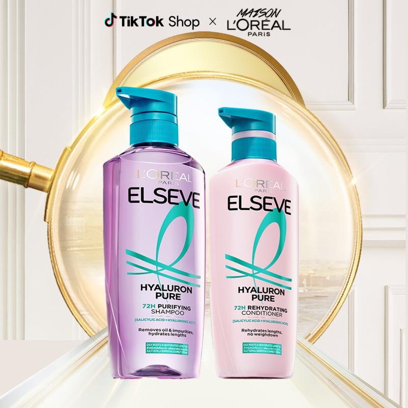  Bộ đôi gội xả nhẹ bồng mái tóc 72H Elseve HA Pure cho da đầu dầu hoặc Moist cho da đầu khô L'Oreal Paris 620ml 375ml 