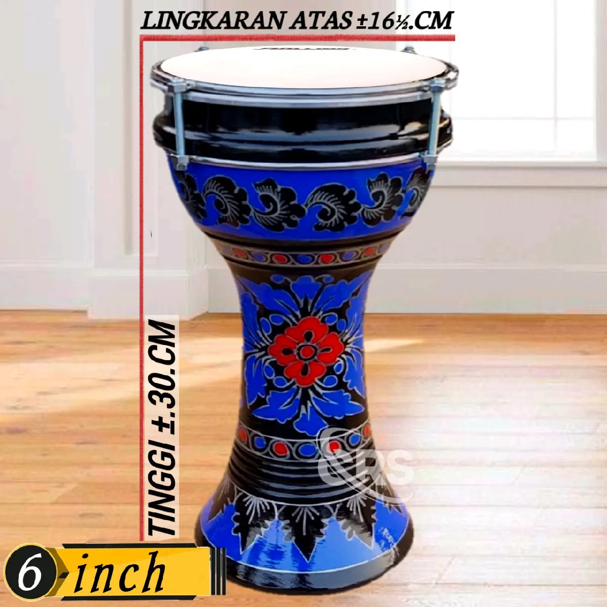 Dumbuk Pinggang/Darbuka Mini 6 inch Hitam Biru Mika Putih Anak
