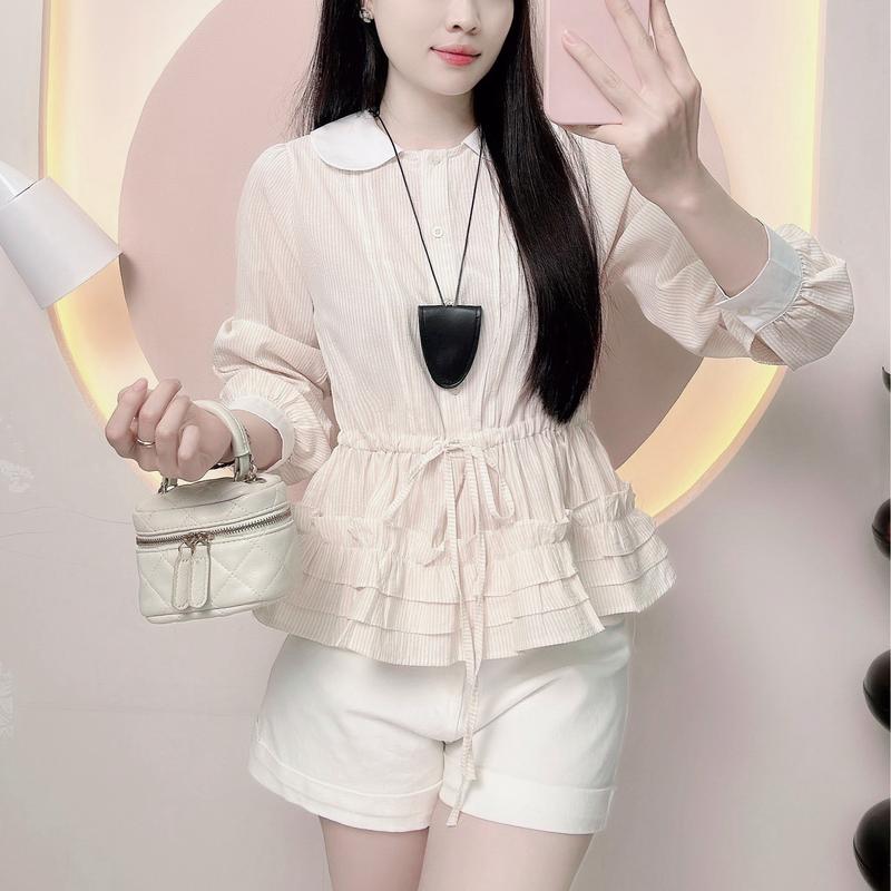  Áo sơ mi kẻ sọc nữ dáng babydoll rút eo xinh xắn trẻ trung  LAMO- B1426 