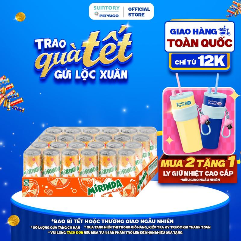  Thùng 24 Lon Nước Ngọt Giải Khát Có Gaz Mirinda Cam  320ml lon  