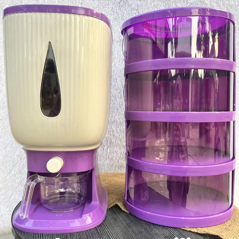 PAKET COMBO FIT tudung saji fit 4 susun ( PERLU DIRAKIT) lebih tebal food grade + dispenser beras modern tempat wadah penyimpanan beras 10 kg hampers Lebaran mejikom 0