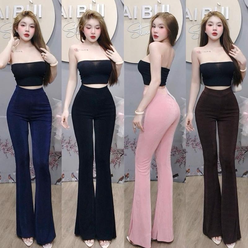 Q3 - Quần Ống Loe Thun Nhũ Dài Quần 108cm Bùi Store Nữ 2 lớp - dài quần 108cm
