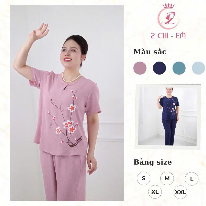 Đồ bộ trung niên, Sét đồ kiểu cho các mẹ,quần suông, chất đũi lụa vân thoáng mát Ms81