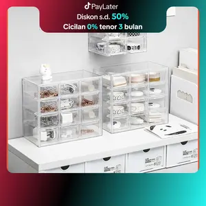 Megam Rak Laci Plastik Acrylic Transparan Rak Penyimpanan Kosmetik Organizer Meja Laci Mini Penyimpanan Aksesoris Serbaguna Stationary Laci Mini Storage Box Meja Rias Korean Aesthetic Drawer Acrylic HSB670
