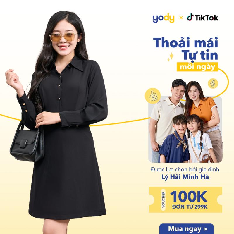  YODY Váy Sơ Mi Nữ Liền Chân A Thanh Lịch Công Sở VAN7116 