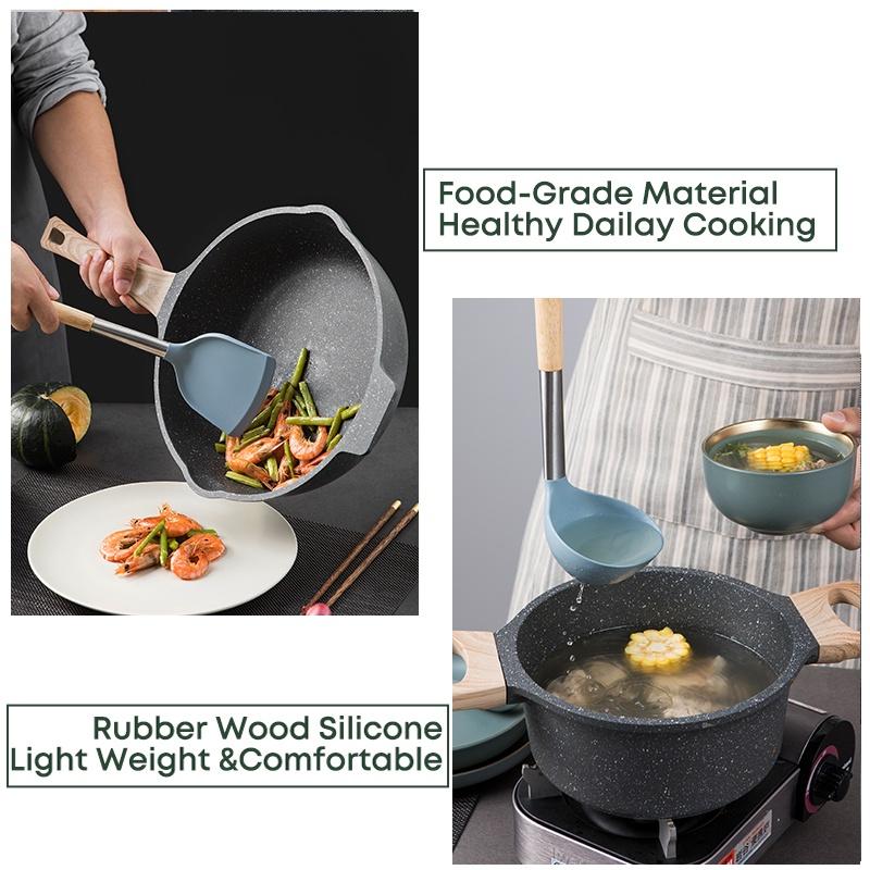 Ecowin Silicone Handle Food Grade Non-stick Silicone Kitchen Utensils Anti-scalding Durable Food Grade Harmless Spatula Oil Wooden 1
