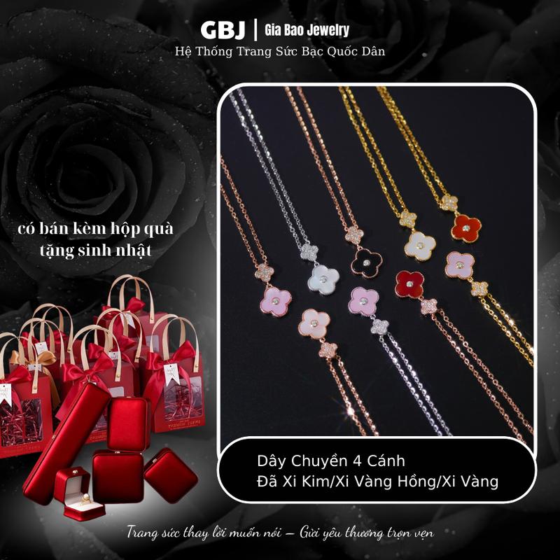  Dây Chuyền Bạc Liền Mặt Hoa Đôi 4 cánh Xà Trắng - Hồng - Đen - Đỏ  4T5  Thanh Lịch Phong Cách Unisex GBJ1568 