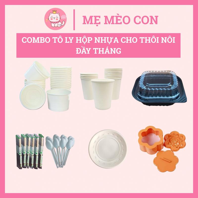 Combo đầy đủ 13 tô ly chén dĩa hộp đựng dùng cúng thôi nôi đầy tháng
