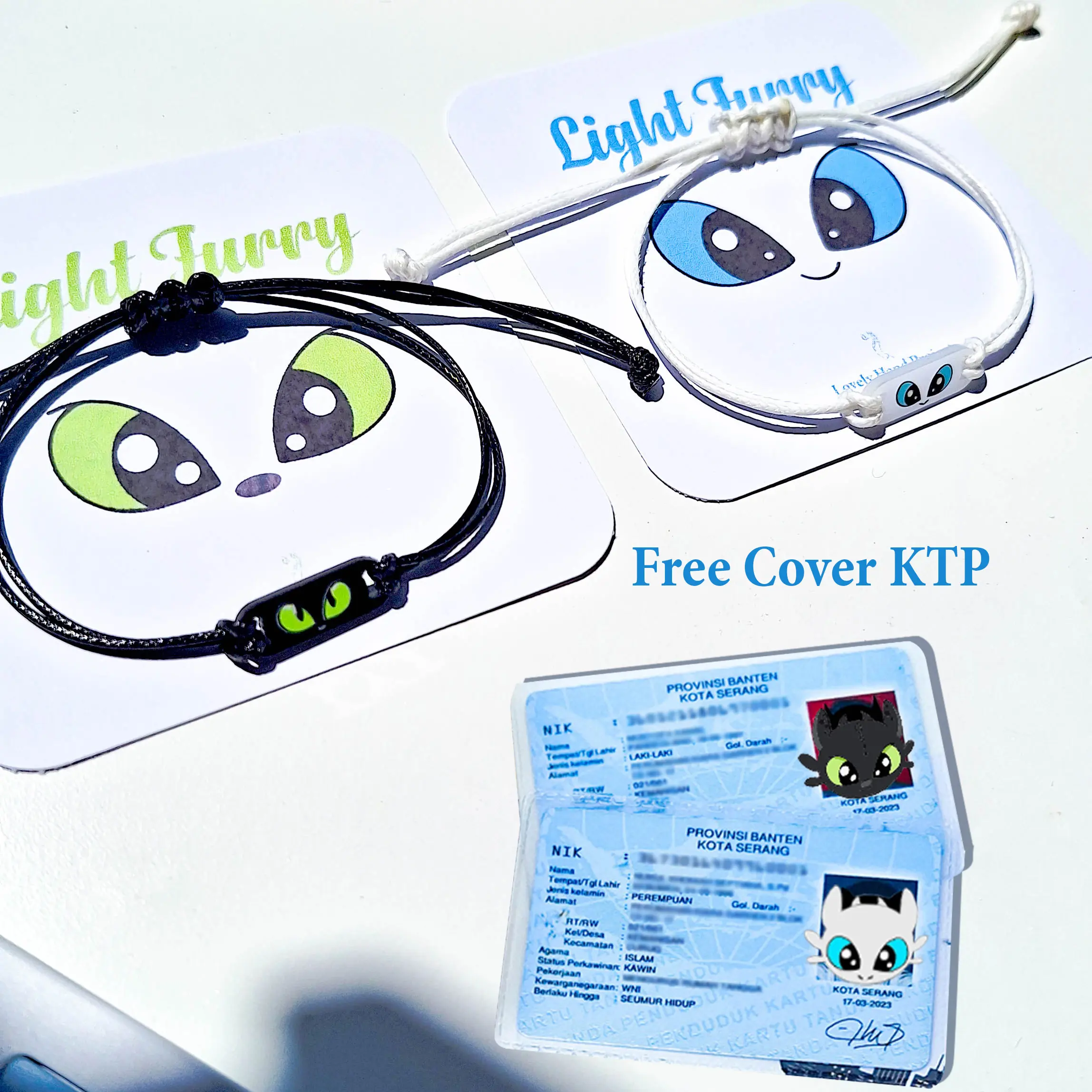 Gelang Eye Night Fury & Light Fury Special Edition Serut Adjustable Braided Toothless How to Train Your Dragon Disney Series Free Box Tali Waterproof Free Cover KTP