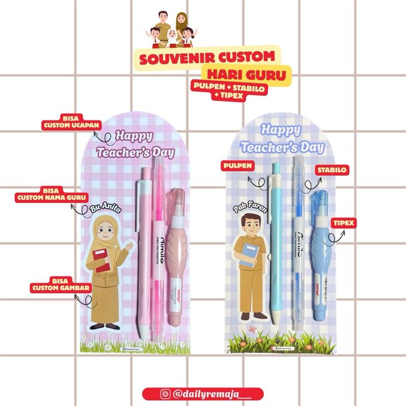 Souvenir custom hari guru || pulpen + stabilo + tipex cair Souvenir custom hari guru || pulpen + stabilo + tipex cair