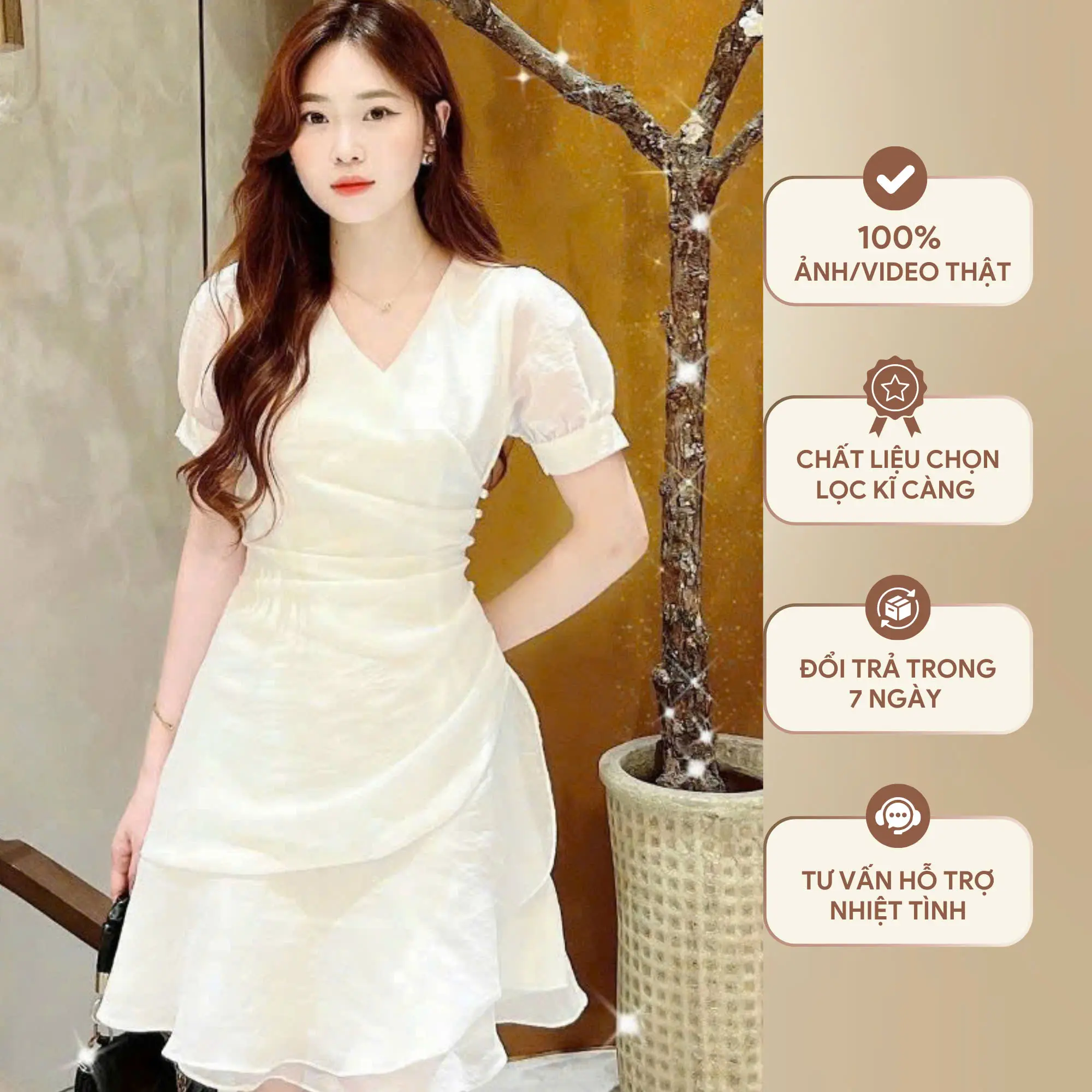 V124 VÁY TƠ DỰ TIỆC VÁY NỮ ĐẸP VÁY SANG CHẢNH MÀU TRẮNG, ẢNH THẬT, VIDEO TỰ QUAY TẠI KHO Women Dress