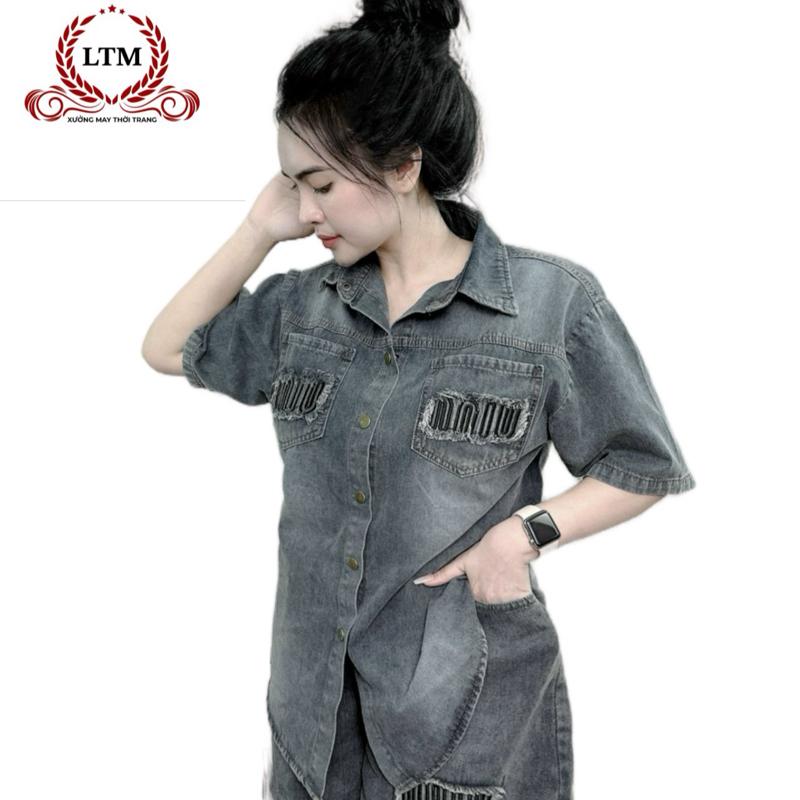 Sét bộ jeans thêu túi kèm quần đùi .Set bò thời trang nữ cao cấp MS-162 Áo Top Women Kem bộ bò thổ  quảng châu